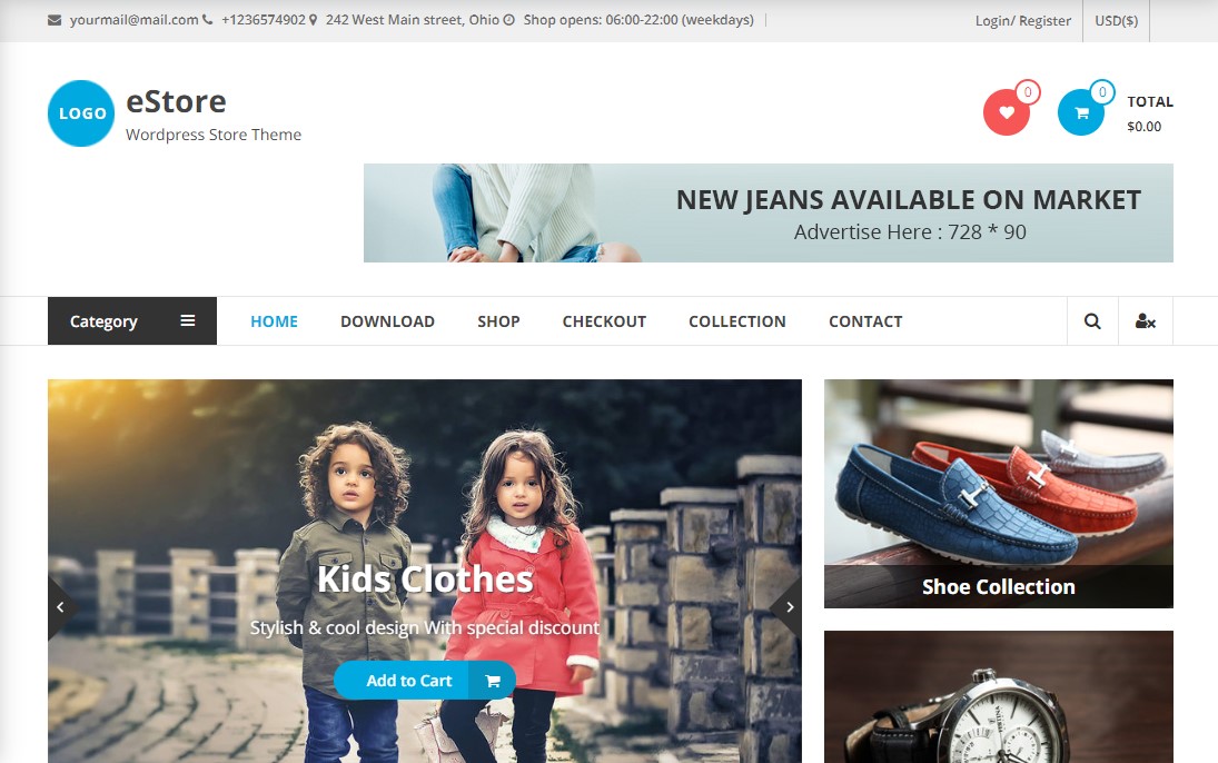 eStore: tema WordPress per e-commerce gratuito