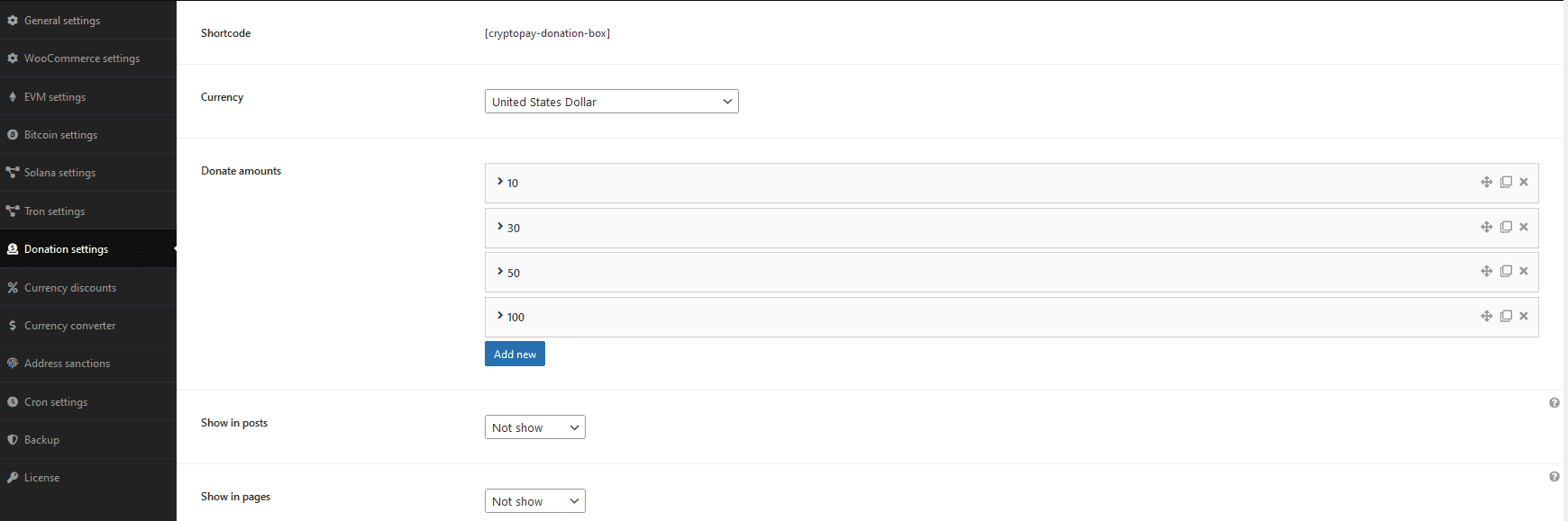 Configuración de donación