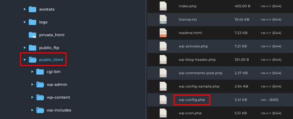 รูปภาพนี้แสดงไฟล์ wp-config.php