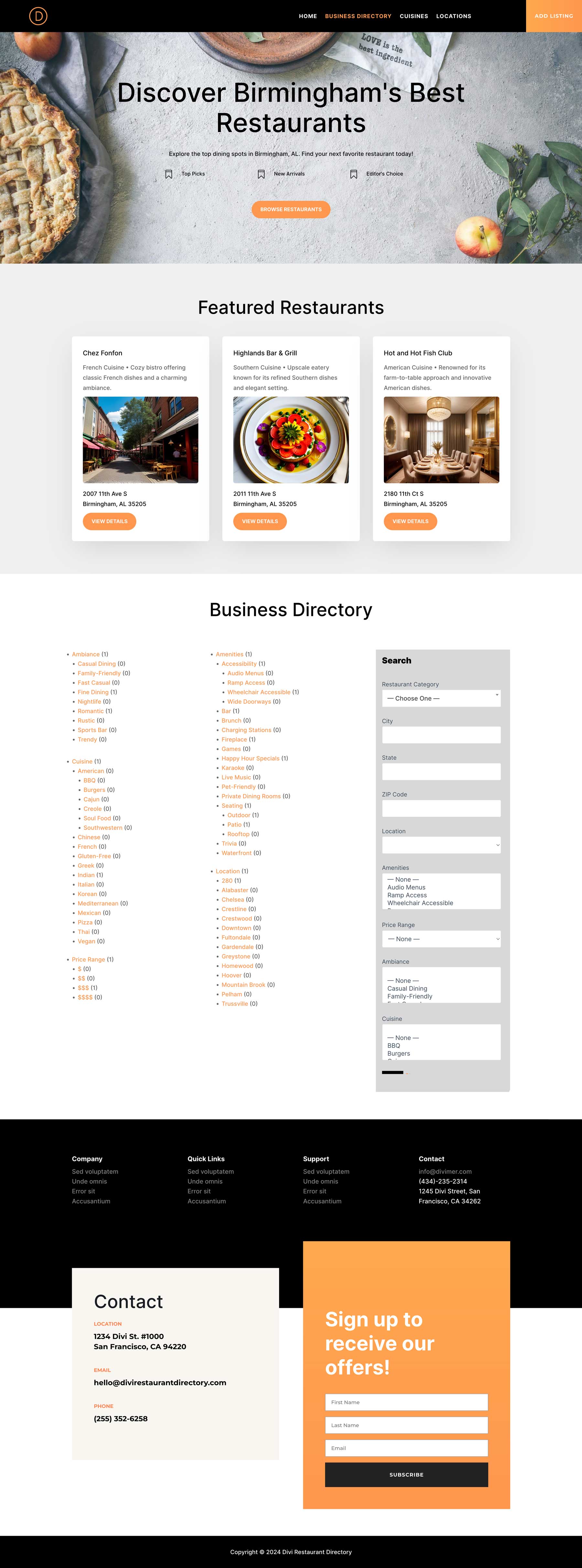 Pagina della directory aziendale Divi AI