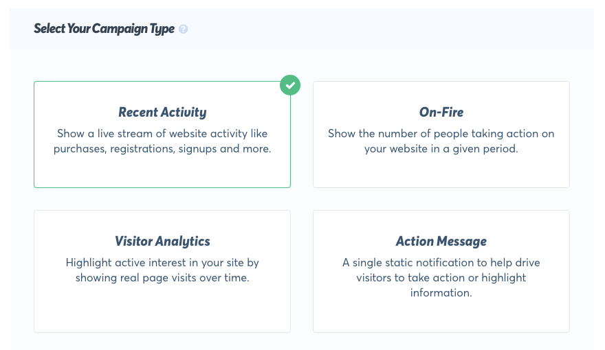 Tipos de campaña TrustPulse