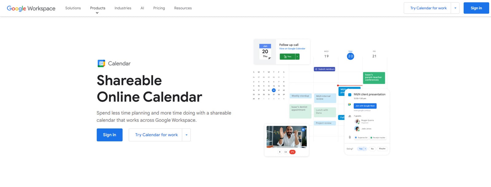 Figura de Google Calendar, una aplicación ampliamente conocida para planificación empresarial con ubicación y horario de trabajo personalizables.