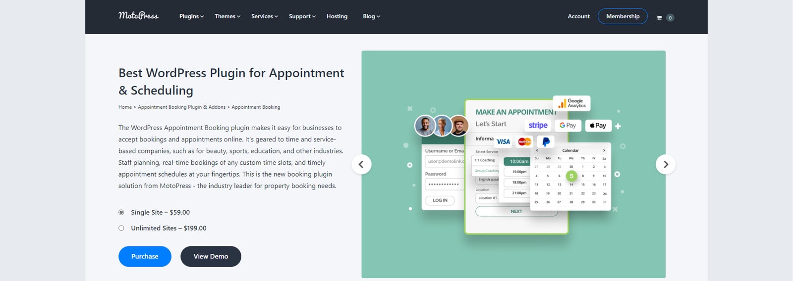 Imagem do Appointment Booking, software de agendamento flexível para empresas de serviços com um assistente de reserva passo a passo.