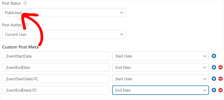 wpforms custom post meta published post