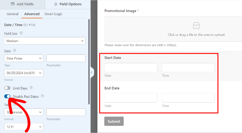 wpforms disable past dates