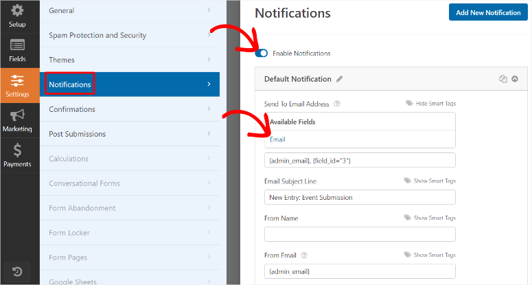 wpforms enable notifications