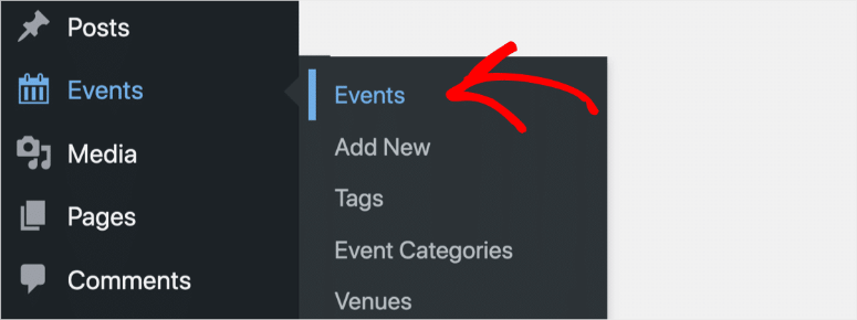 navigate to the events calendar wordpress