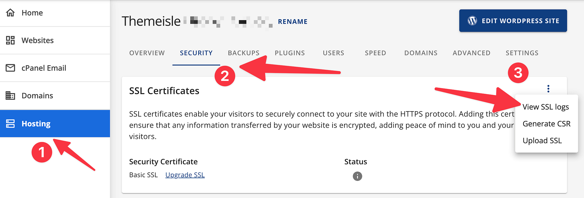 Bluehost는 SSL 상태를 확인합니다