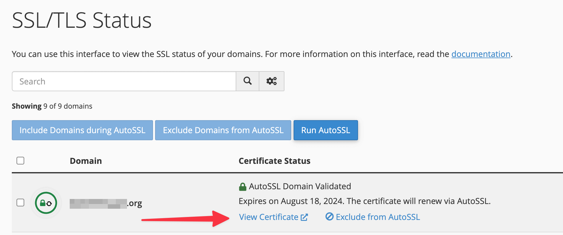 Vedeți certificatul în cPanel