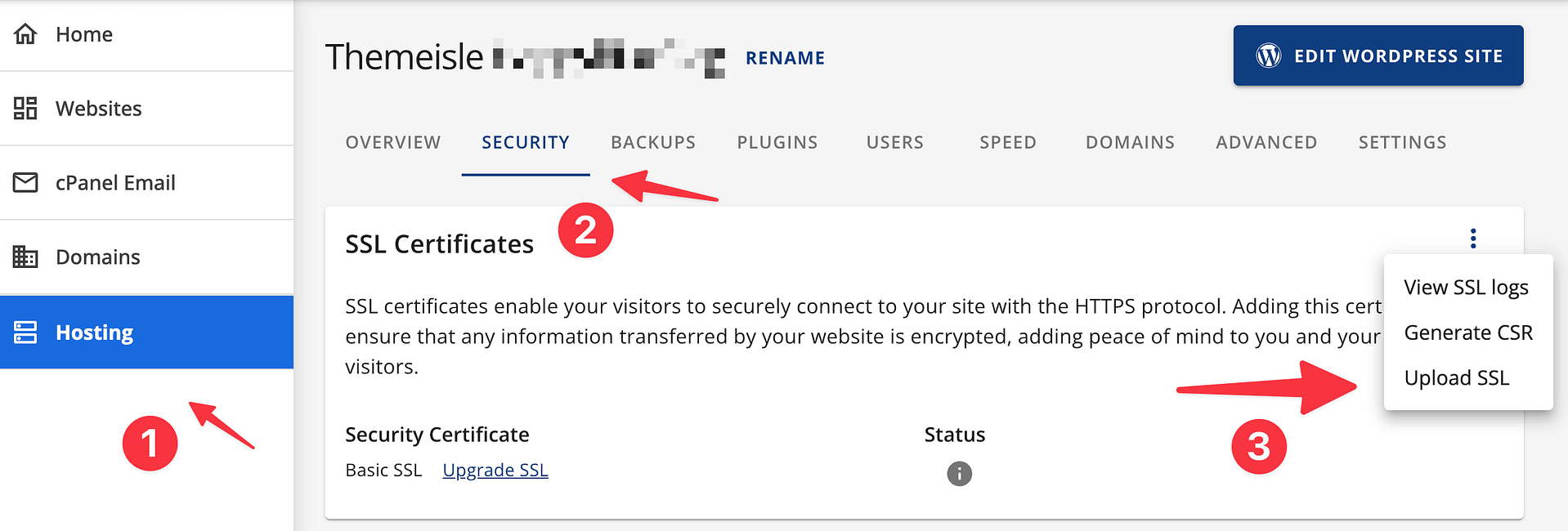 Bluehost-Upload SSL