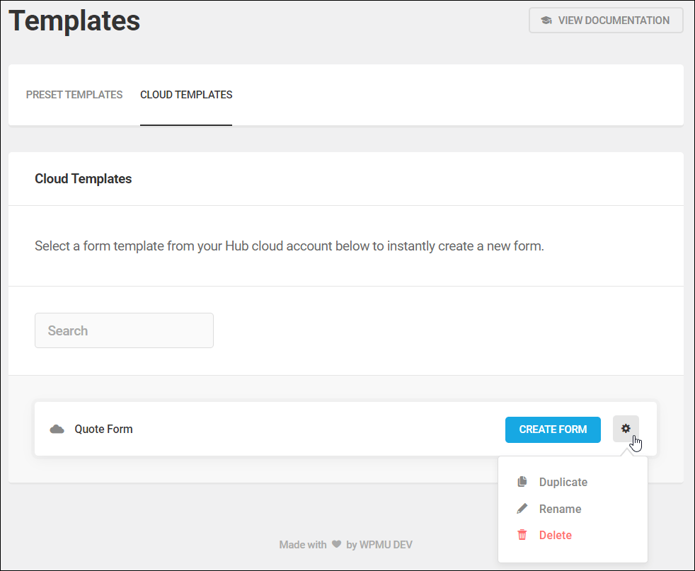 Tab Cloud Templates - Pembuatan formulir template khusus.