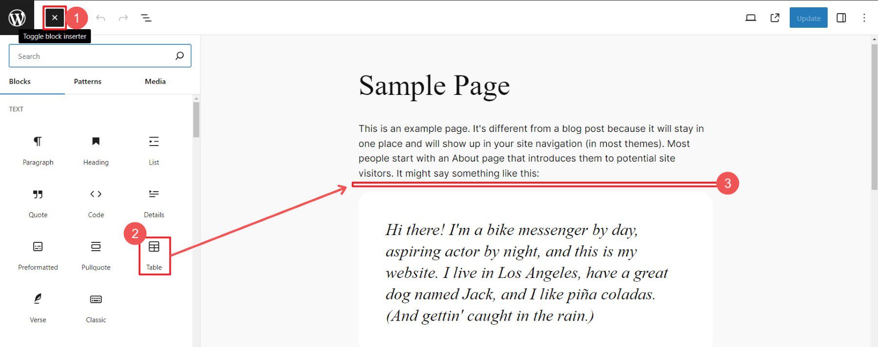 Personalizați pagina trăgând blocuri cu Editorul vizual