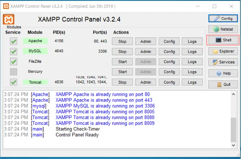 Opening Shell in XAMPP