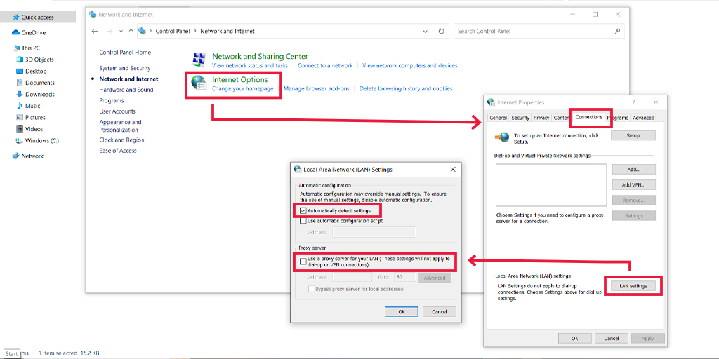 Checking Proxy Settings in Windows