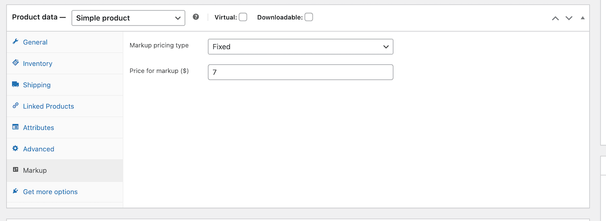 กำหนดราคามาร์กอัปสำหรับสินค้าชิ้นเดียวในร้านค้า WooCommerce ของคุณ ราคานี้จะแทนที่ราคามาร์กอัปอื่นๆ ที่ใช้งานอยู่ทั้งหมด