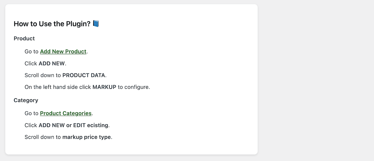 บทช่วยสอนปลั๊กอินง่ายๆ ภายในหน้าการตั้งค่ามาร์กอัปหลักสำหรับ WooCommerce ที่แสดงวิธีเพิ่มมาร์กอัปผลิตภัณฑ์และหมวดหมู่