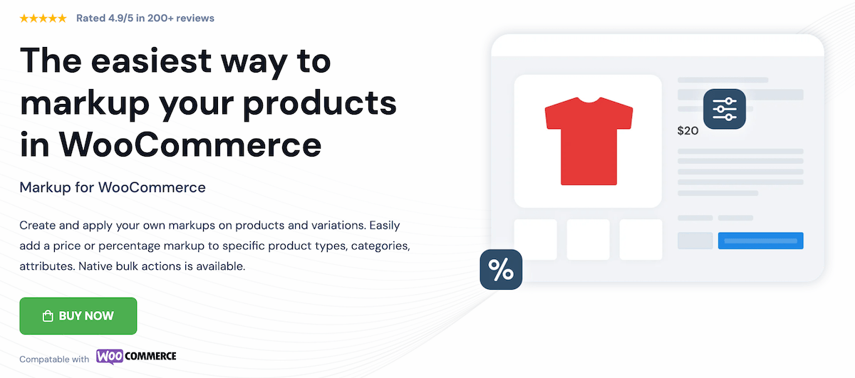 الصفحة الرئيسية لموقع الويب للإصدار المميز من البرنامج الإضافي Markup for WooCommerce WordPress.