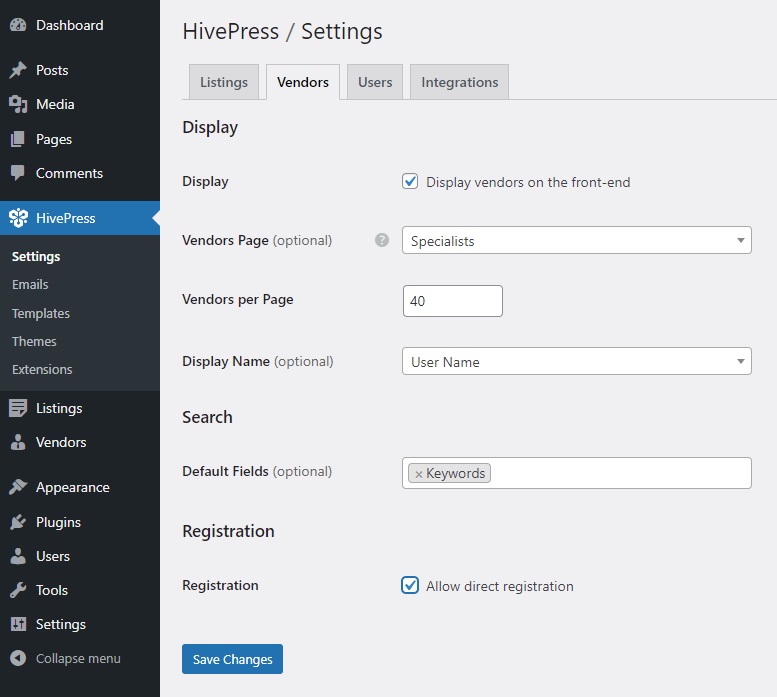 Configuration de HivePress.