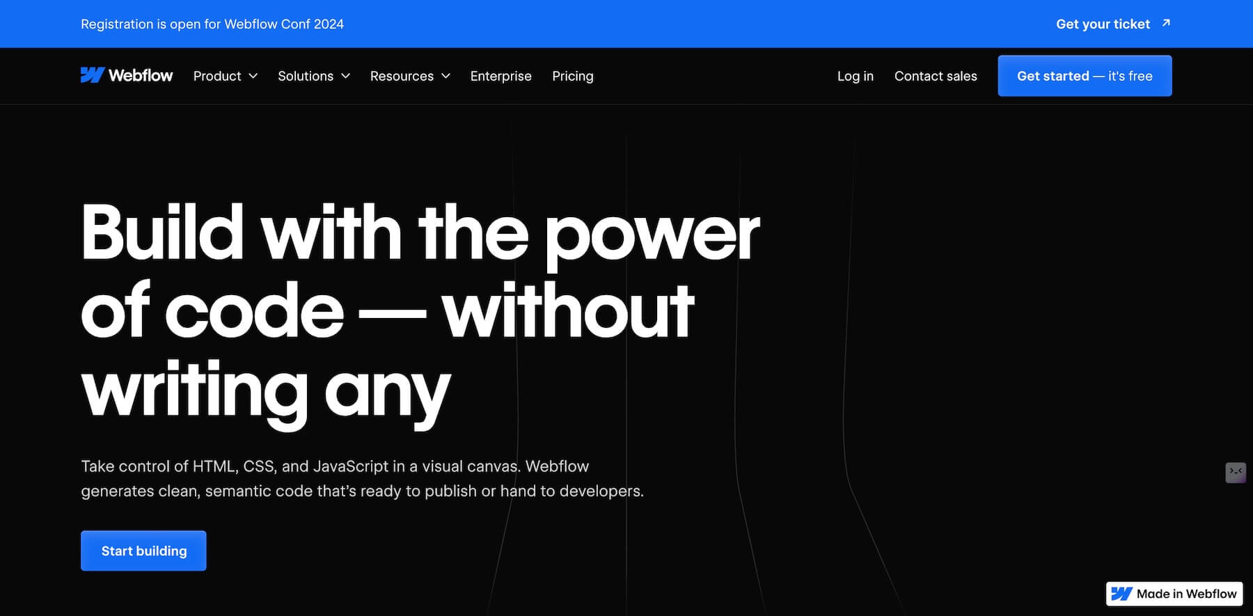 webflow لا يوجد رمز منشئ موقع الويب