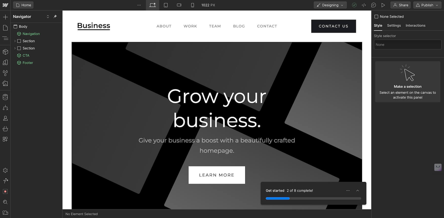 designer de webflow para criar um site