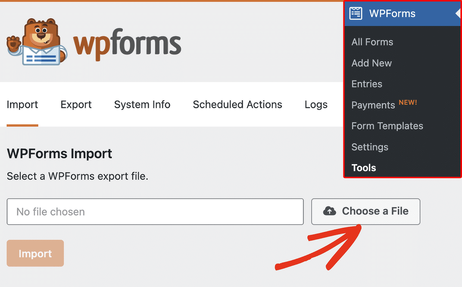 wpforms import tab