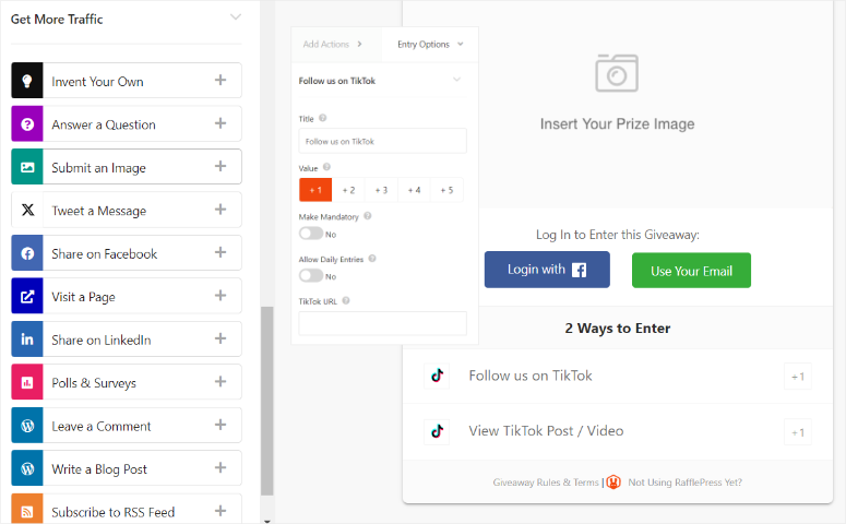 rafflepress tiktok points setup