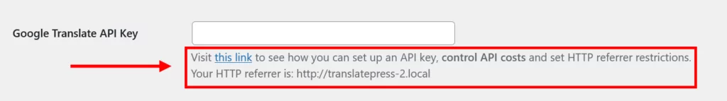 emplacement du lien vers les instructions de l'API Google Translate