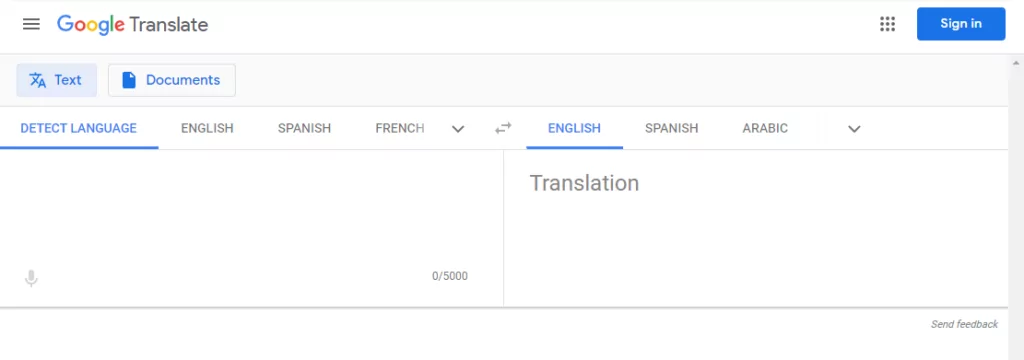 Historique de traduction Google version 2020