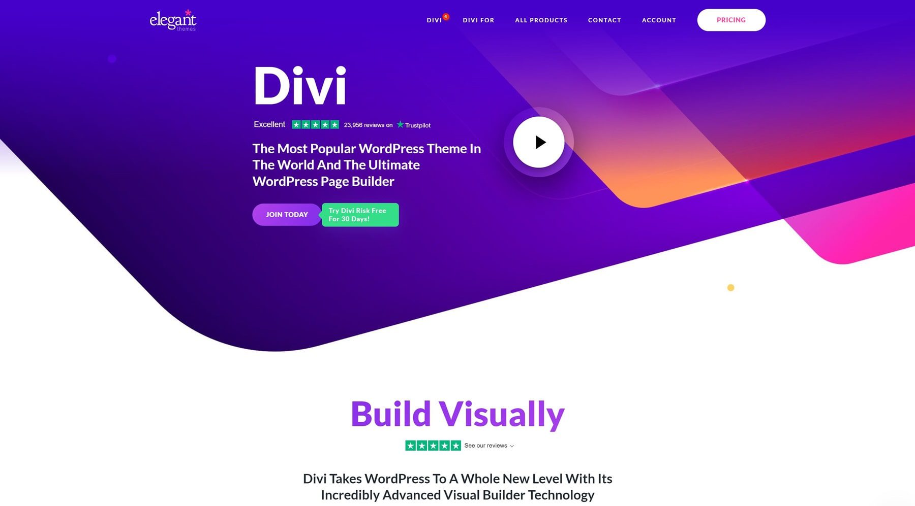 รูปภาพหน้า Landing Page ของผลิตภัณฑ์ Divi