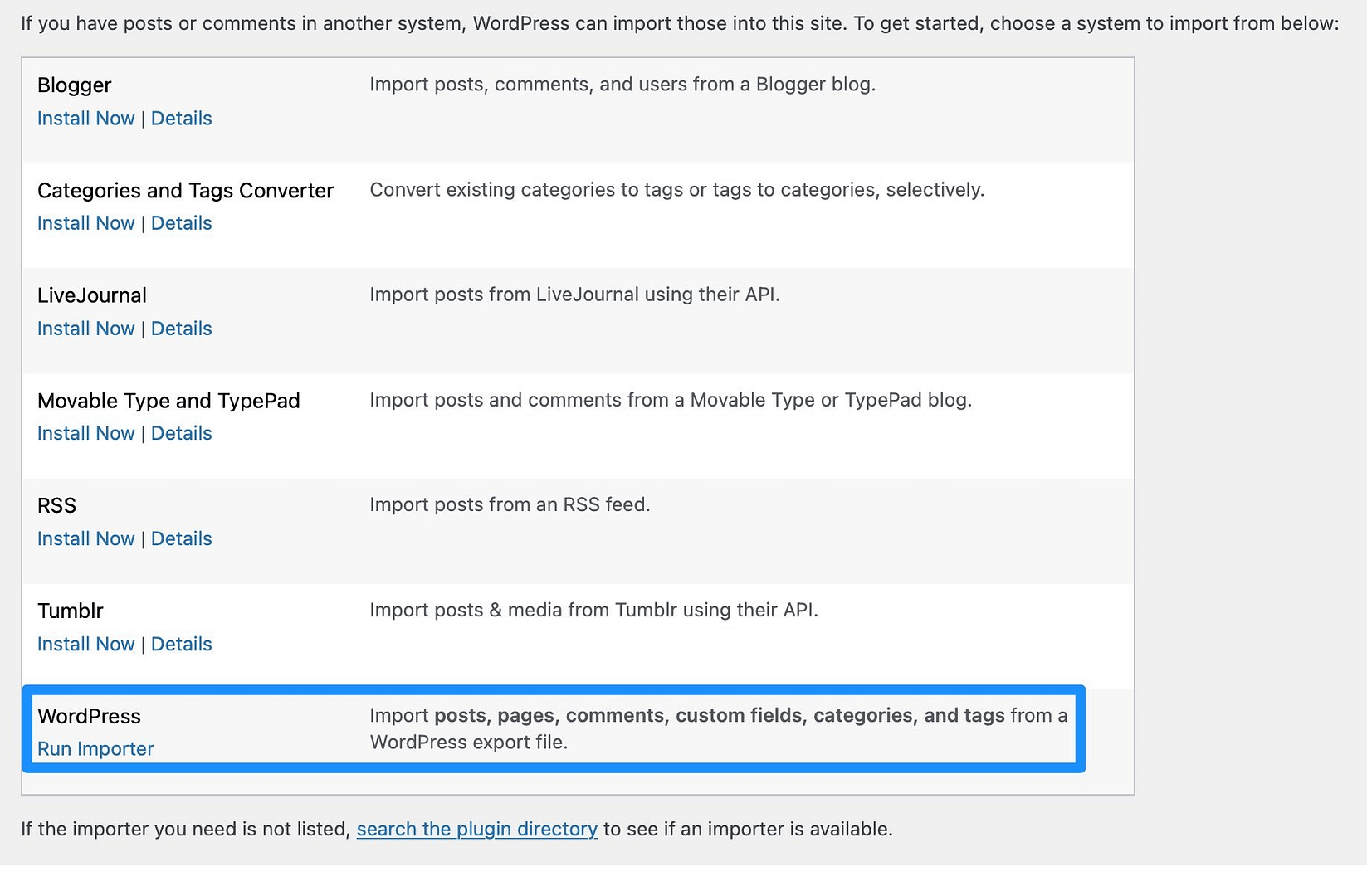 ใช้เครื่องมือนำเข้า WordPress เพื่อแปลง Weebly เป็น WordPress