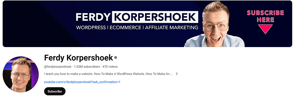 ช่อง YouTube Ferdy Korpershoek สำหรับวิดีโอการฝึกอบรม WordPress