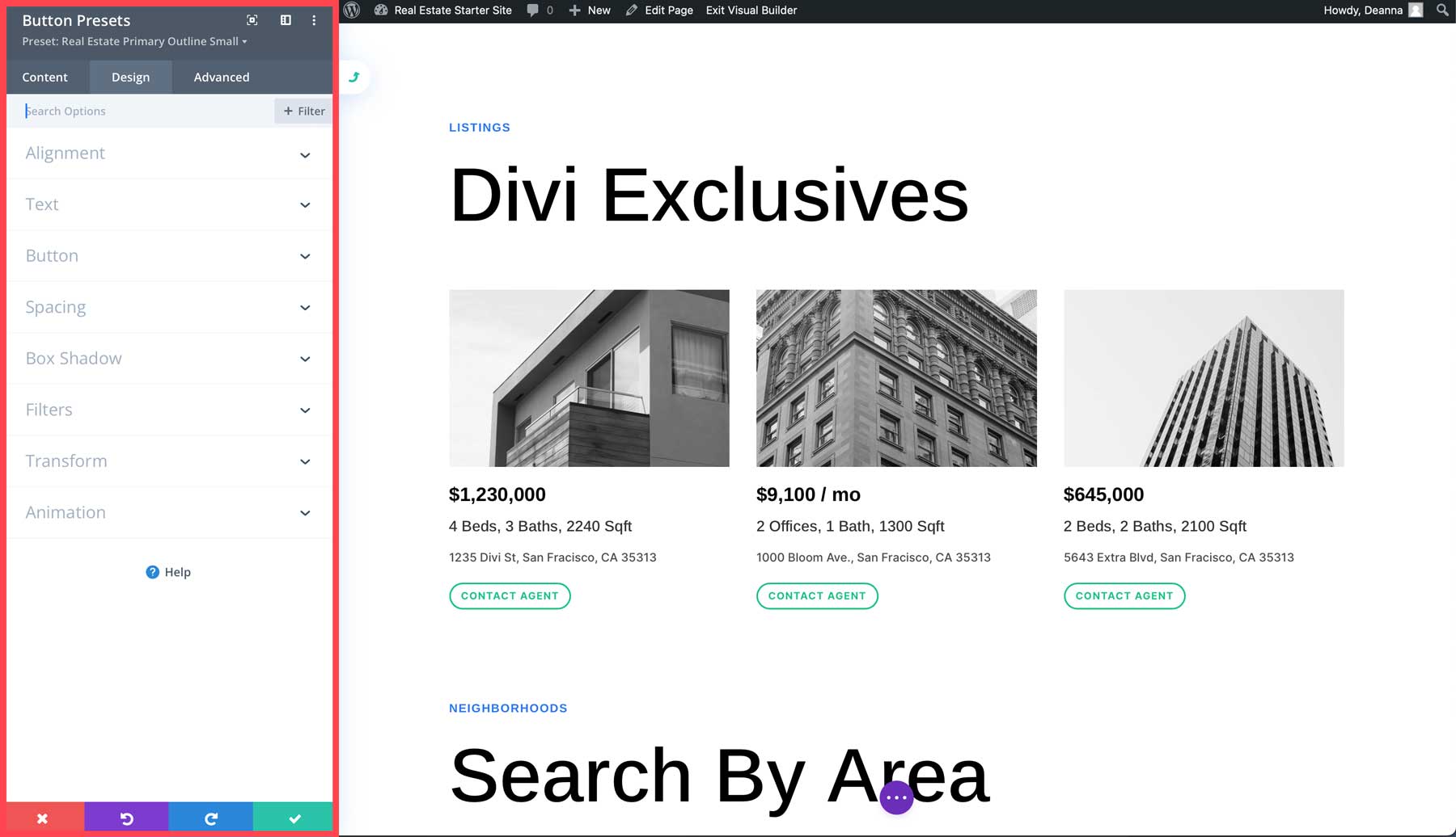 Site inicial de imóveis para Divi