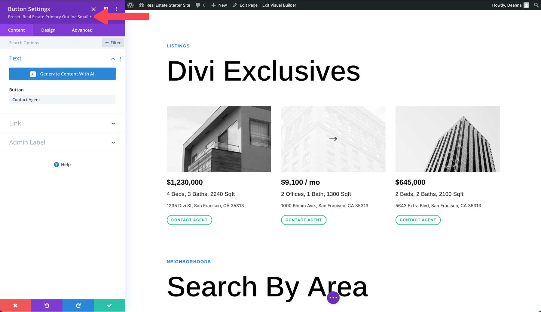 Site inicial de imóveis para Divi