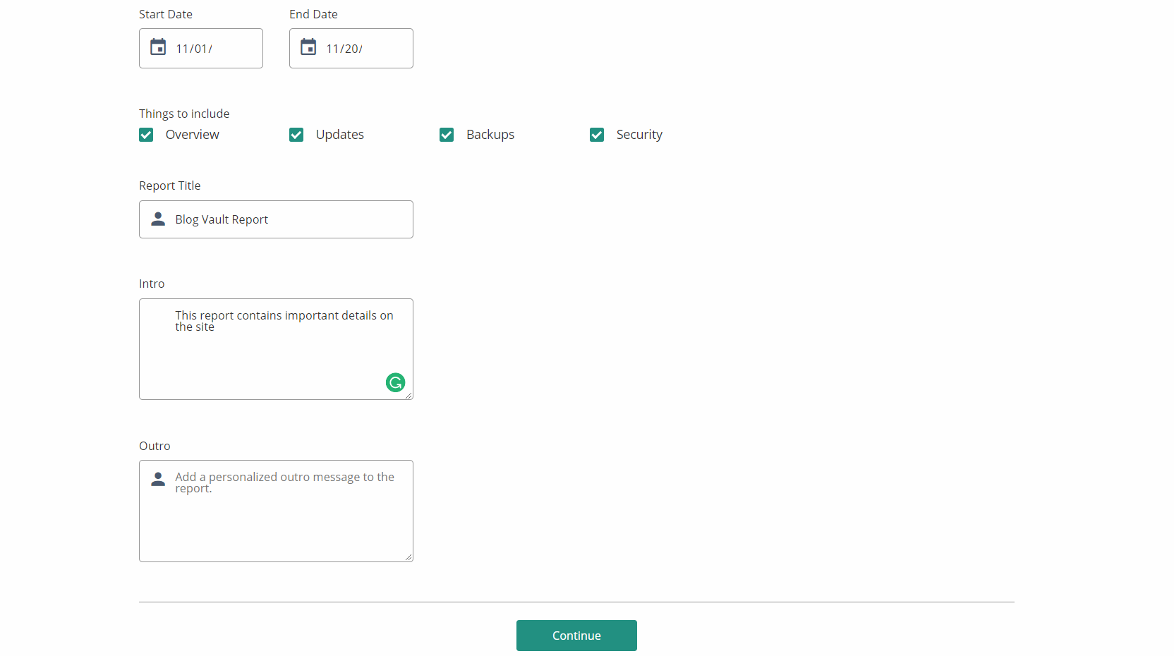 Questa immagine mostra la sezione del report del dashboard BlogVault