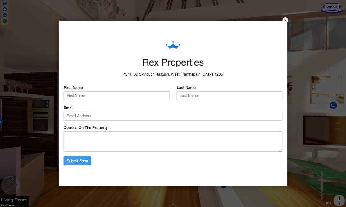 Kontaktformular für einen virtuellen Rundgang – Real Estate Virtual Tour