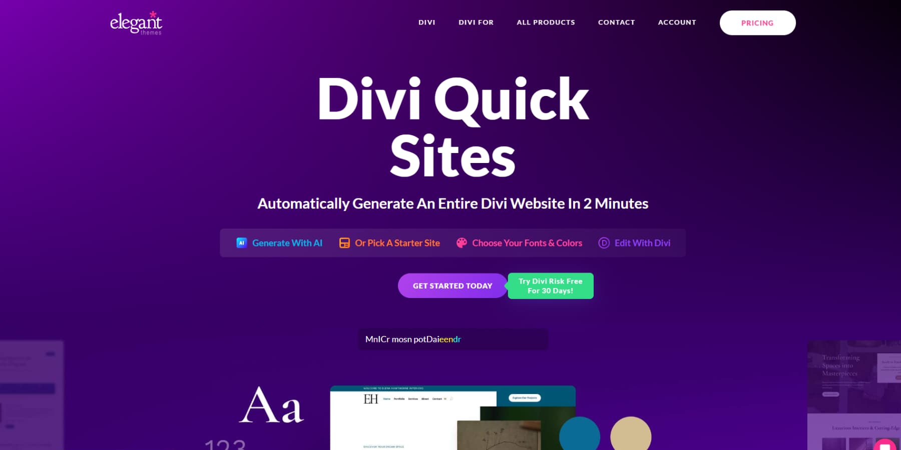 Ein Screenshot der Homepage von Divi Quick Sites