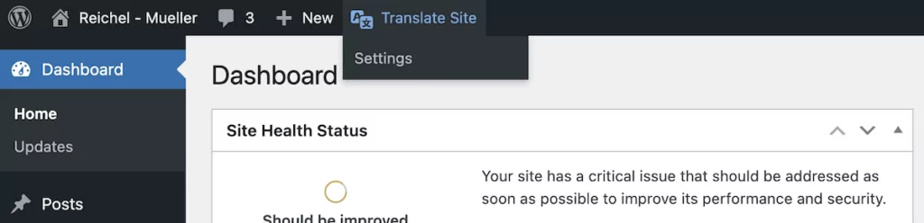 Butonul Traducere site pentru TranslatePress.