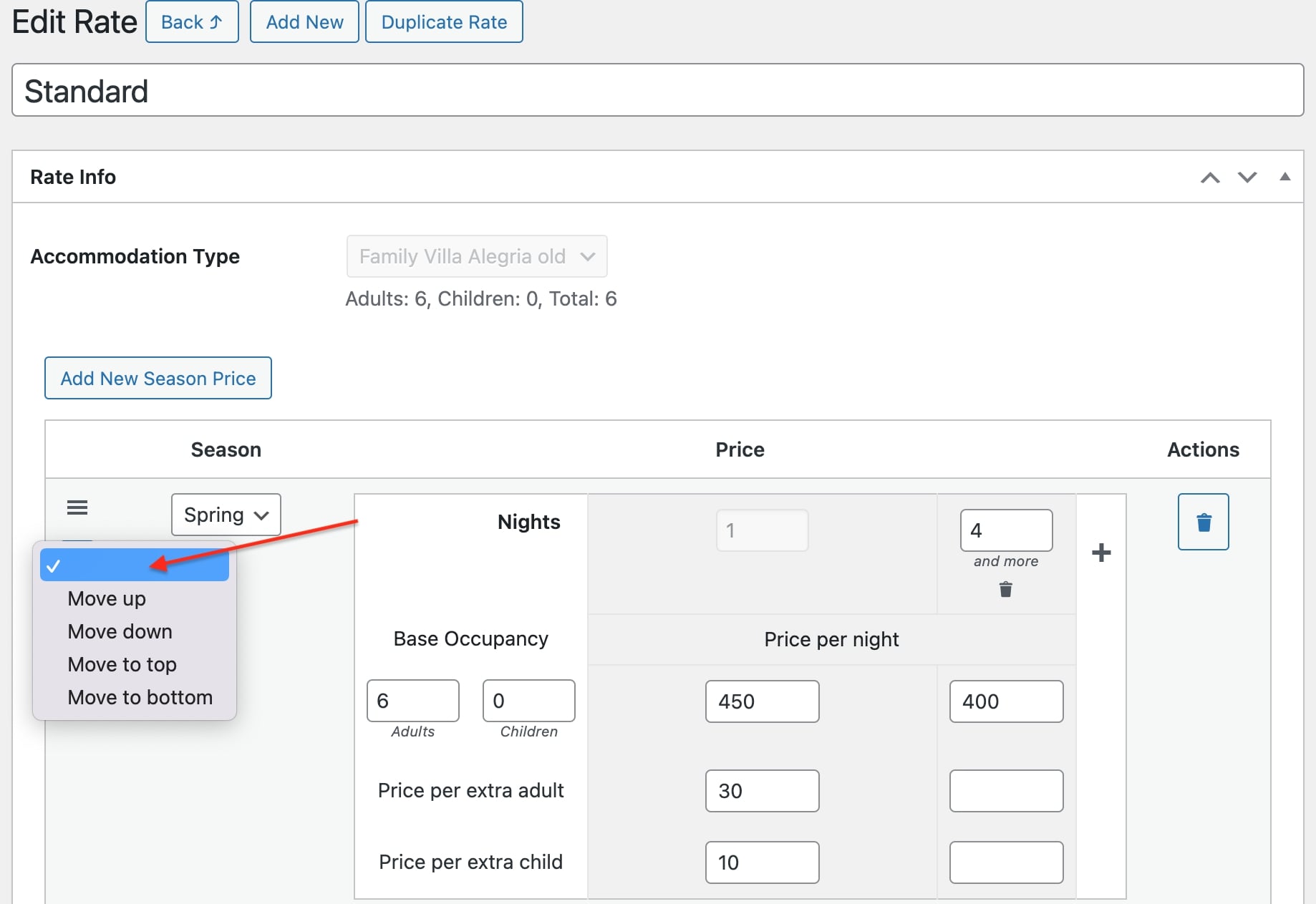 Définition de la priorité des prix saisonniers dans le plugin Hotel Booking.