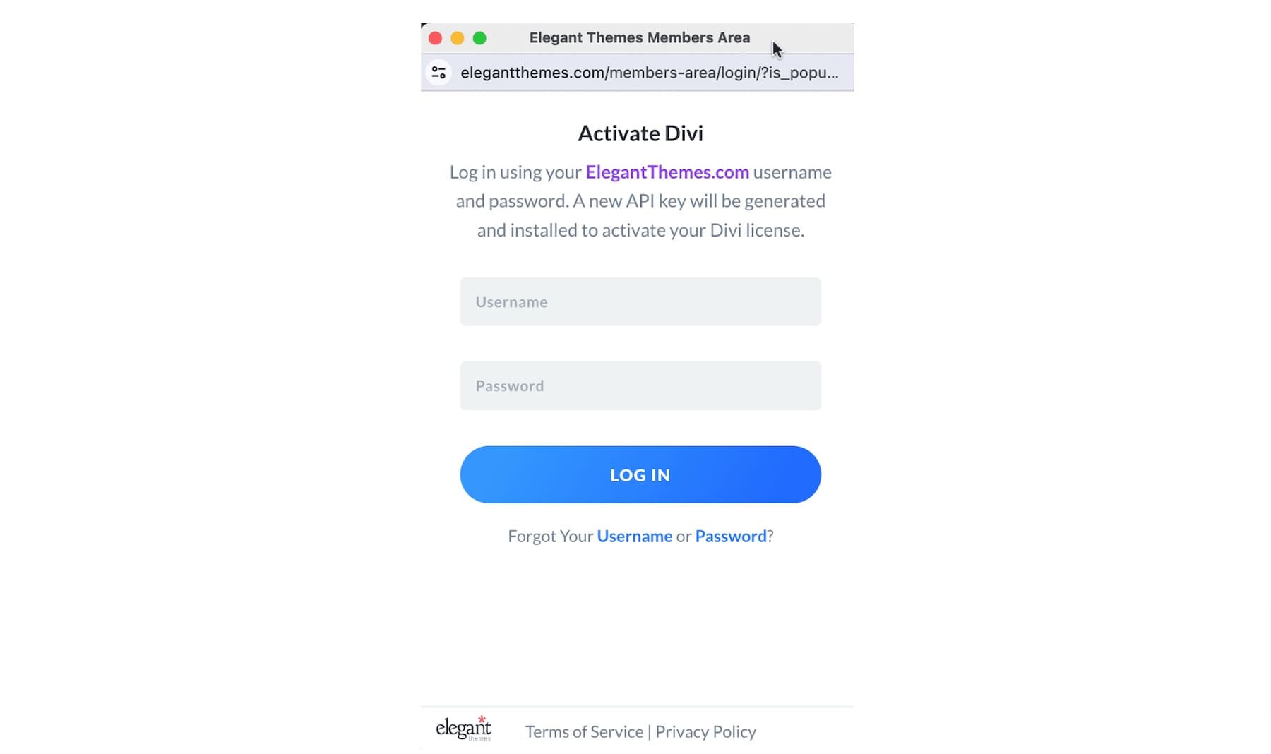 divi 登录详细信息以激活许可证