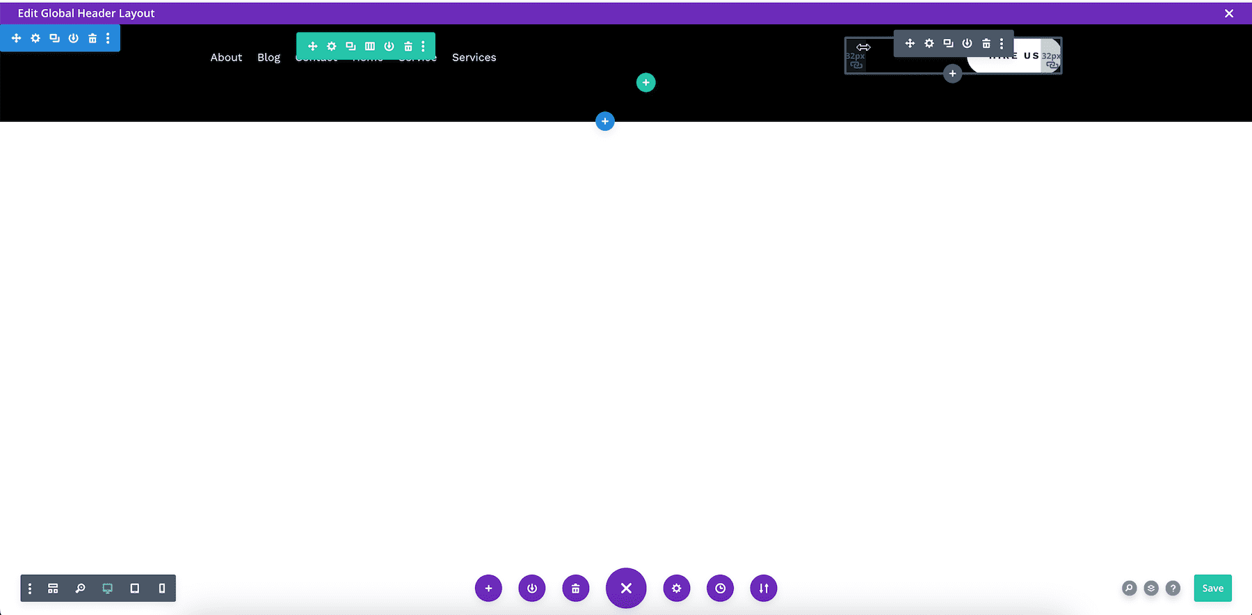 modifica di un layout di intestazione globale nel generatore di temi divi