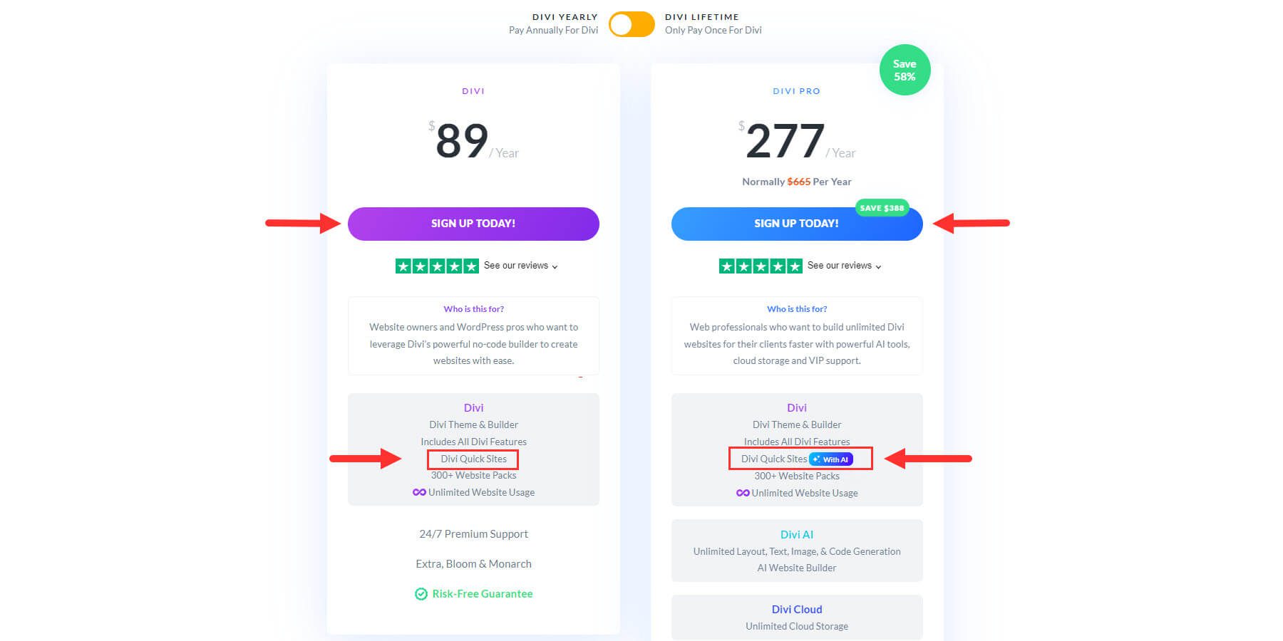 Divi Fiyatlandırma Planları - Divi ve Divi Pro