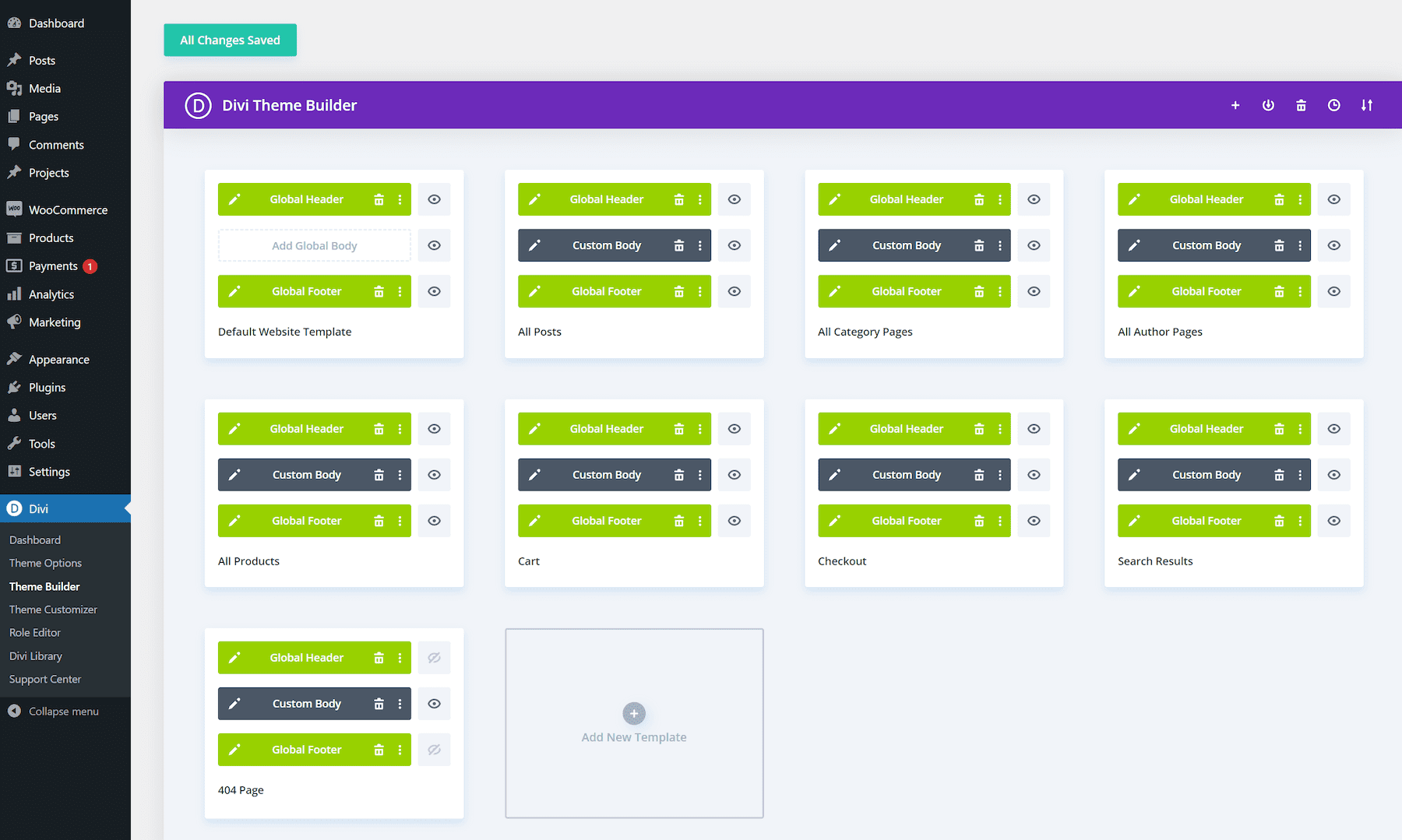 modelos de construtor de tema divi