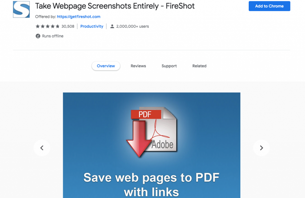 Extension Fireshot pour Chrome