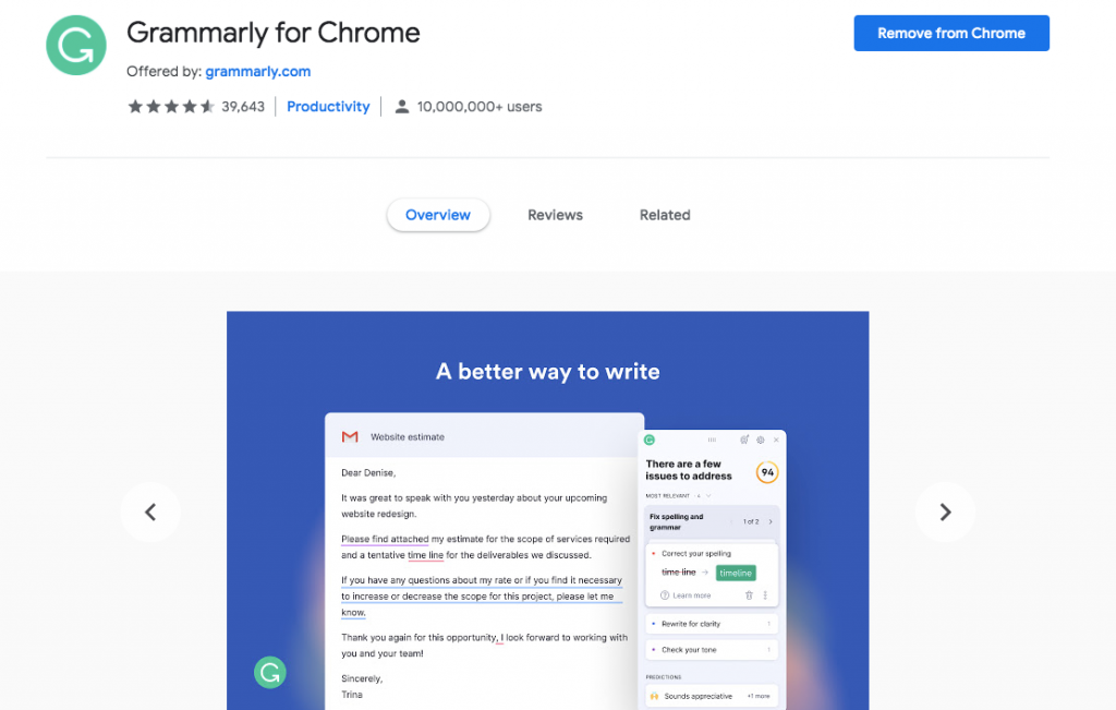 Extensão Grammarly Chrome WordPress