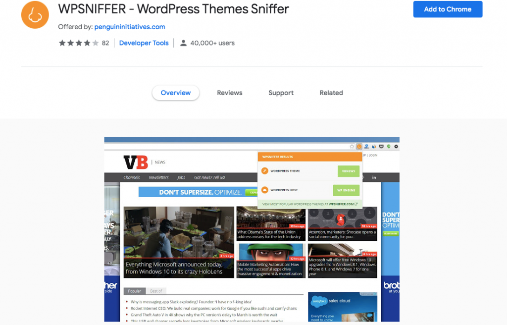 Extension Chrome pour WP Sniffer