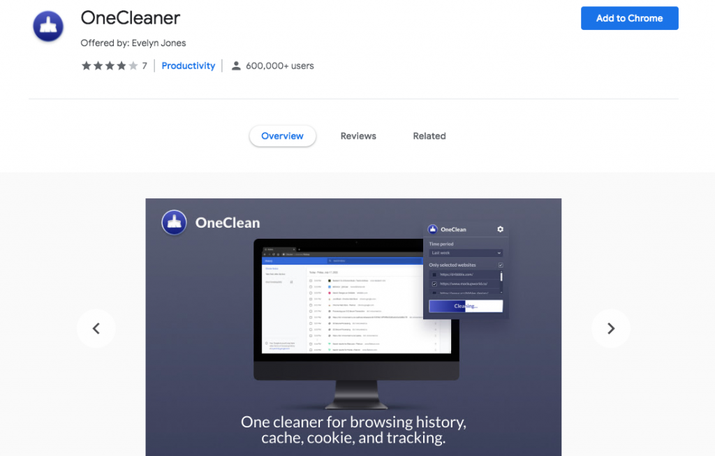 OneCleaner Chrome uzantısı