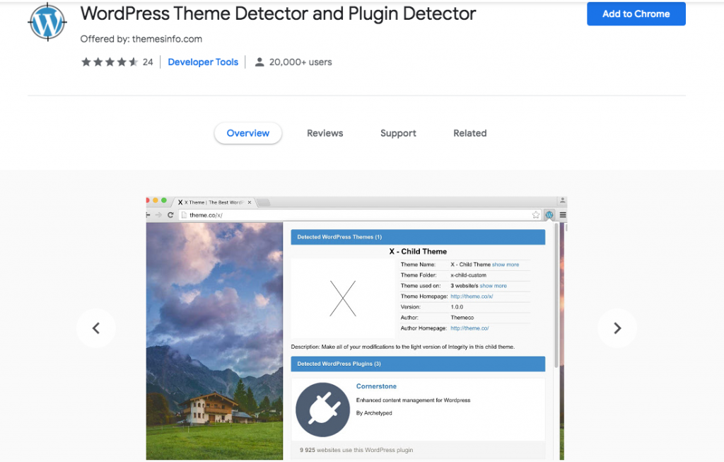 Detector de teme WordPress Extensie Chrome WordPress