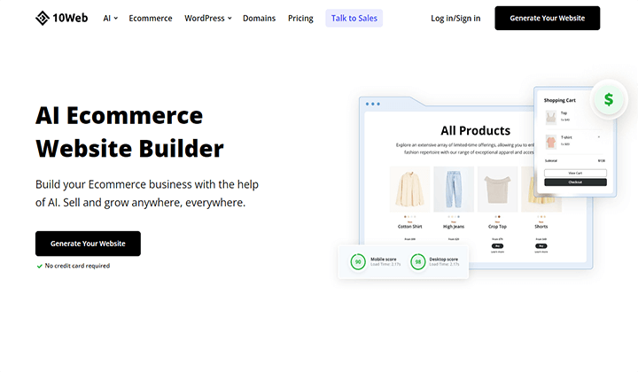 10Web is one of the best AI eCommerce website builders that simplify the online store creation.