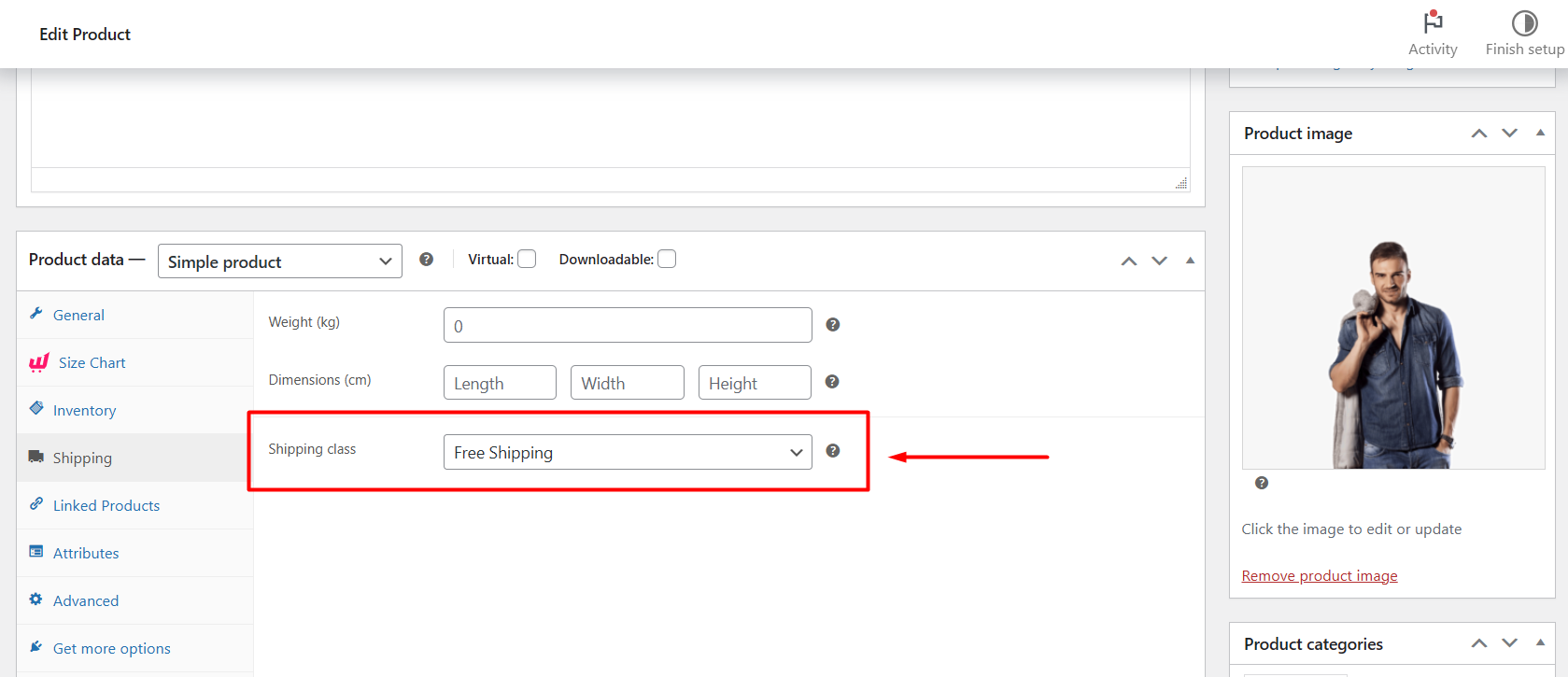 configurando frete grátis para produtos específicos