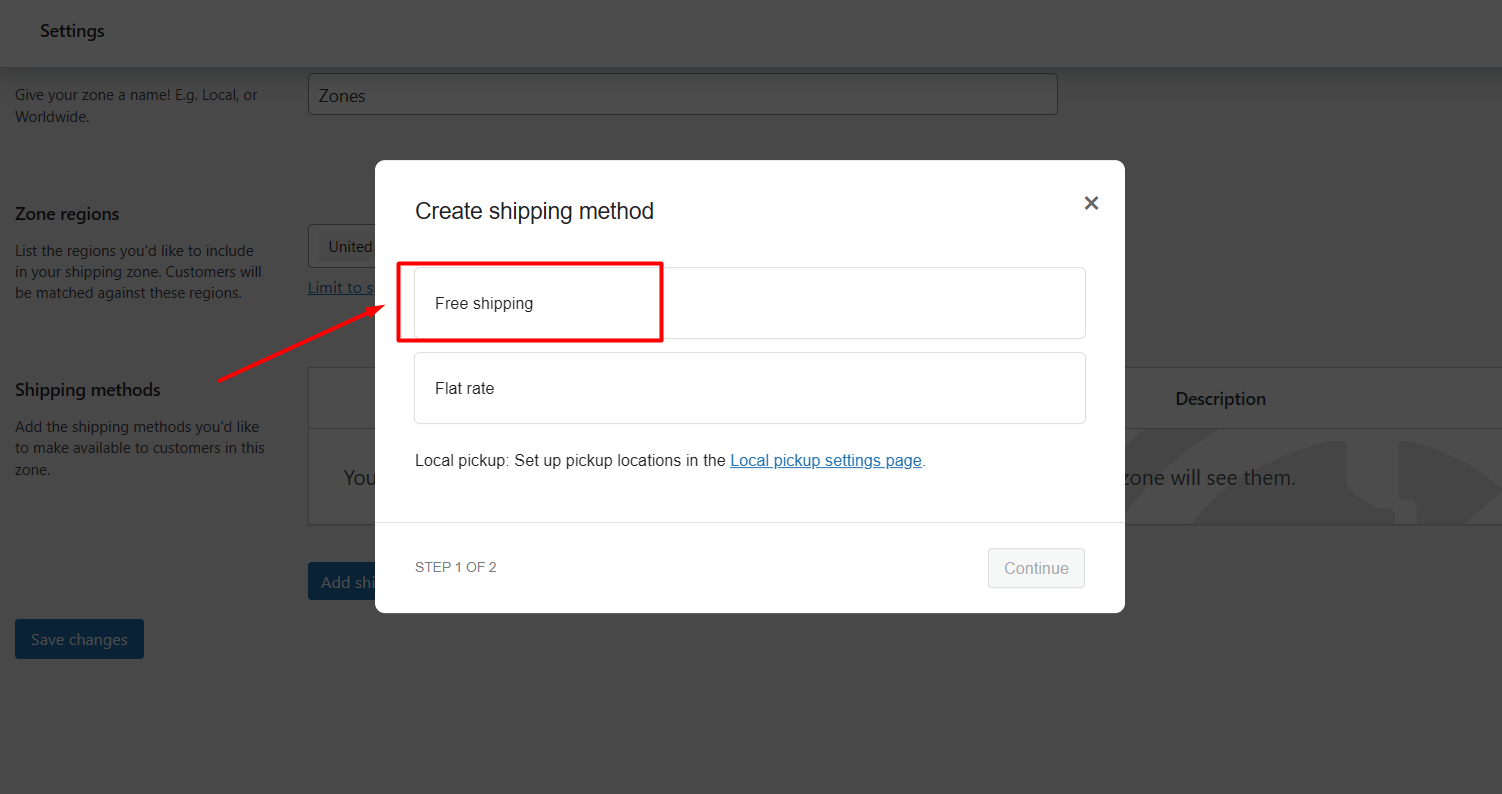 เลือกการจัดส่งฟรีเป็นวิธีการจัดส่งใน WooCommerce